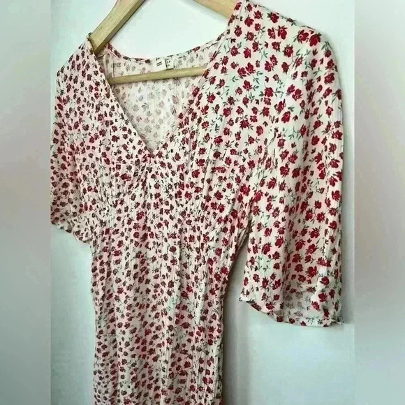 Billabong Red & White Floral Midi Dress XS V-Neck Garden Girl Euro Summer Dress - Picture 4 of 16